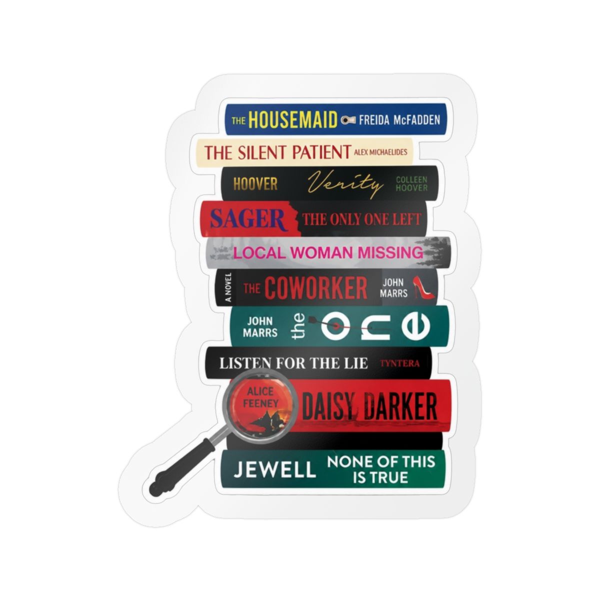 Thriller Book Stack Sticker, Bookish Sticker, Kindle Decal, Gifts for Book Lovers, Laptop Decal, Waterproof, Book Club Gift, Freida McFadden - alternate angle 4, merchandise