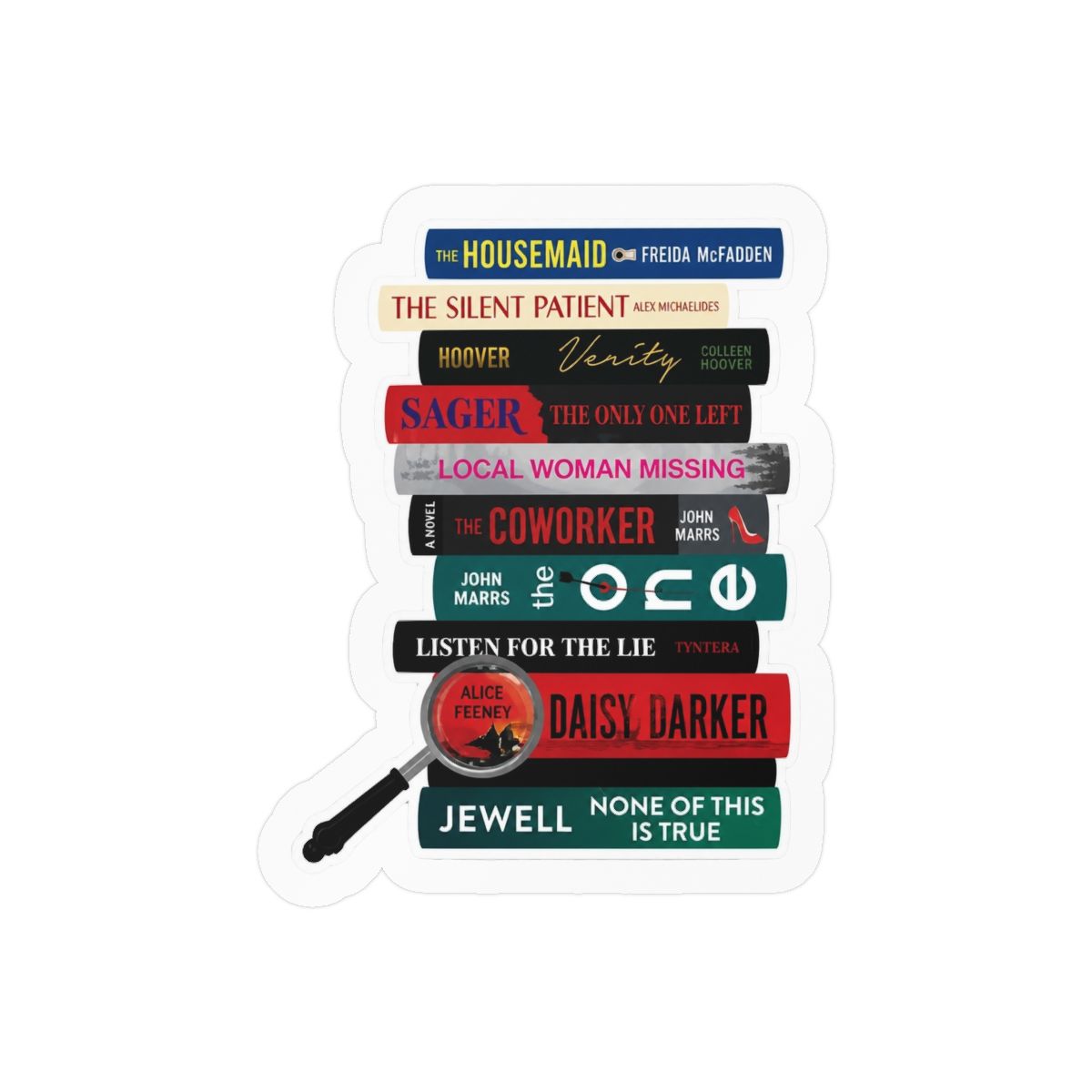 Thriller Book Stack Sticker, Bookish Sticker, Kindle Decal, Gifts for Book Lovers, Laptop Decal, Waterproof, Book Club Gift, Freida McFadden - alternate angle 1, merchandise