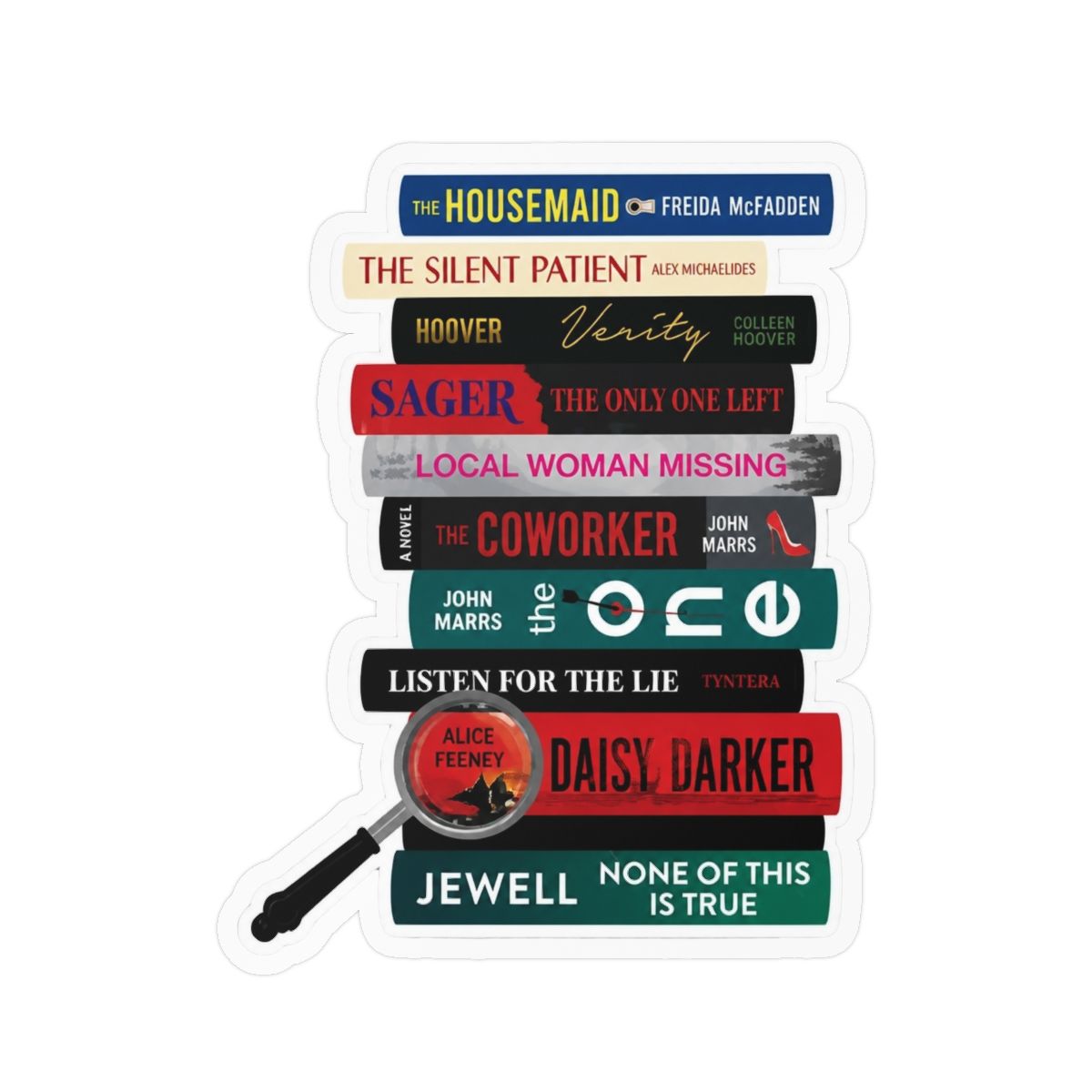 Thriller Book Stack Sticker, Bookish Sticker, Kindle Decal, Gifts for Book Lovers, Laptop Decal, Waterproof, Book Club Gift, Freida McFadden - alternate angle 3, merchandise